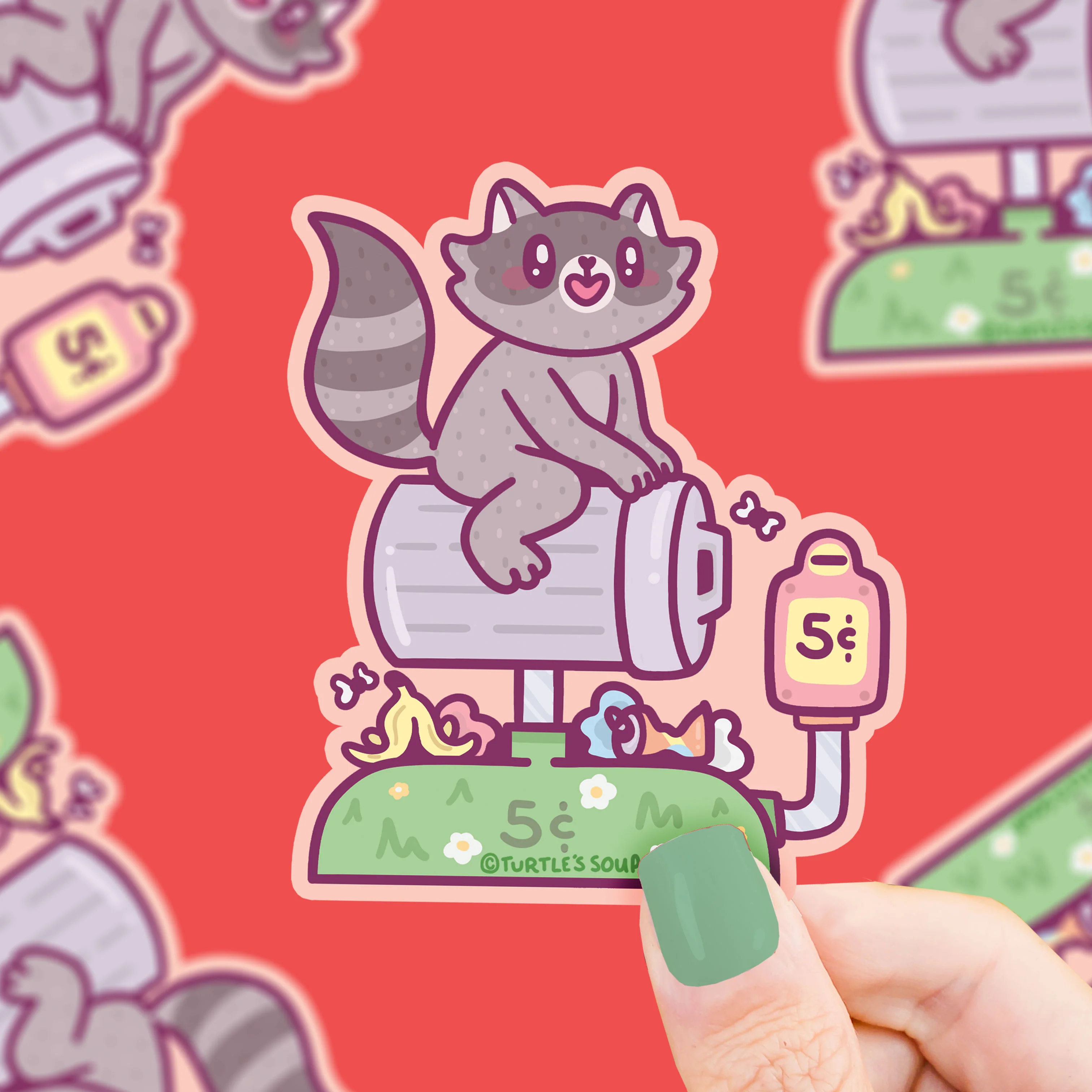 Coin Ride Raccoon Vinyl Sticker
