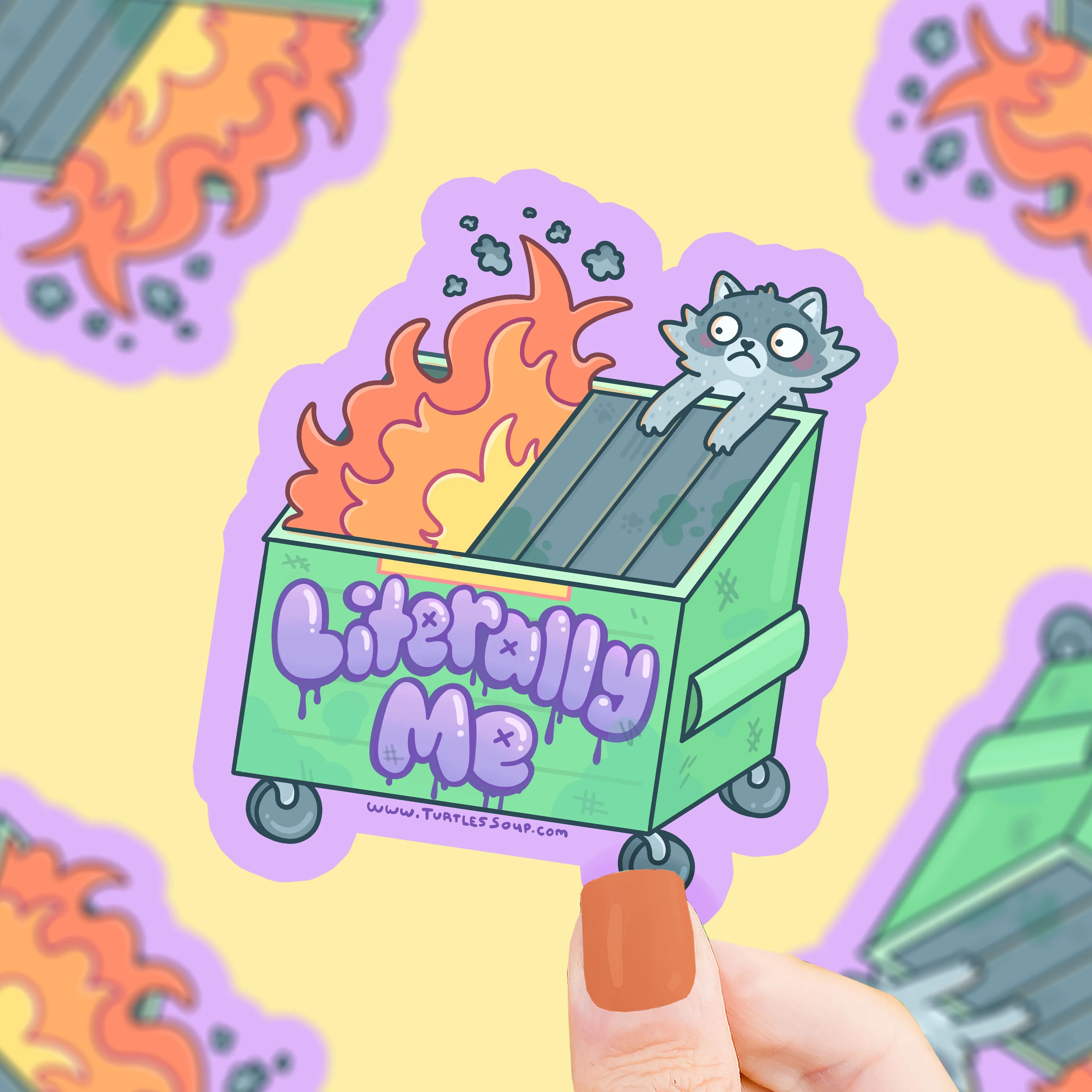 "Literally Me" Dumpster Fire Raccoon Vinyl Sticker