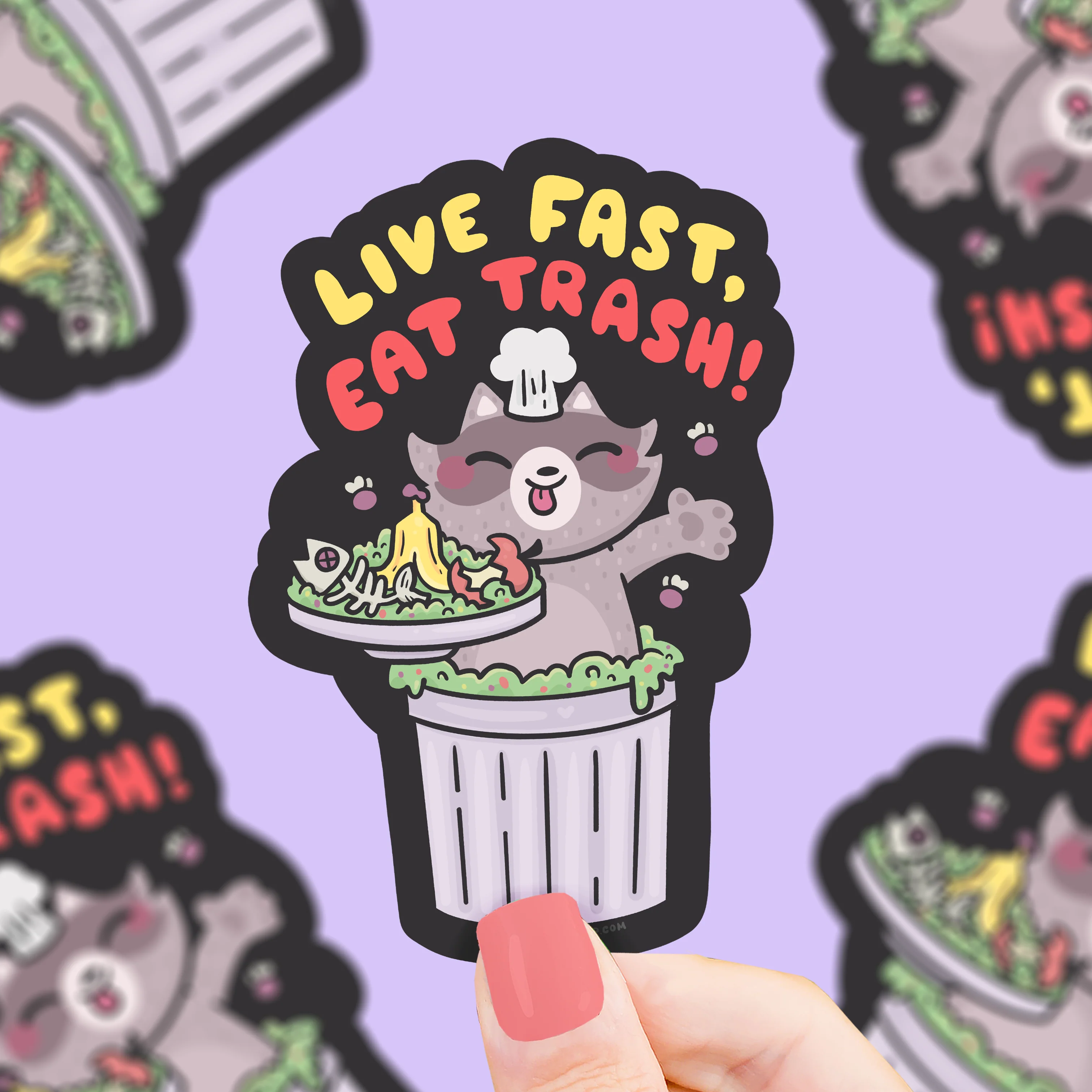 "Live Fast, Eat Trash" Raccoon Vinyl Sticker