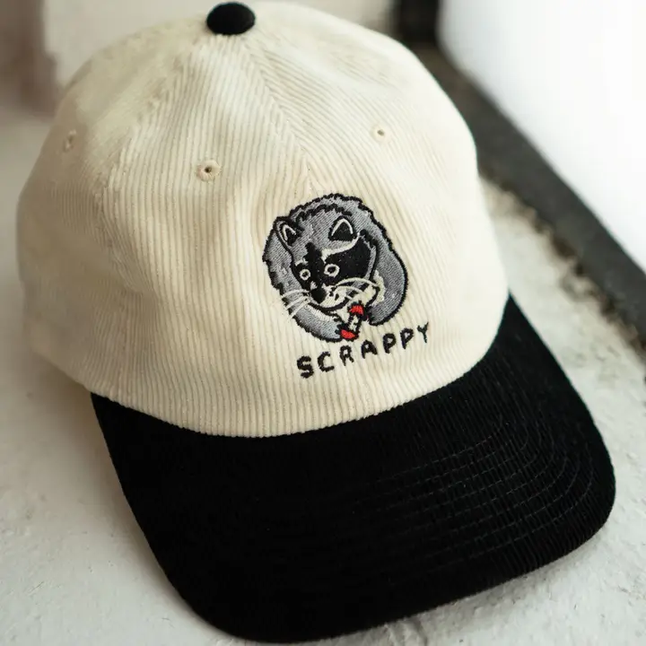 Scrappy Raccoon Corduroy Dad Cap (Vanilla/Licorice)