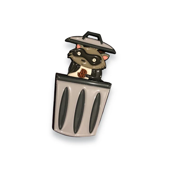 Sliding Raccoon Interactive Enamel Pin