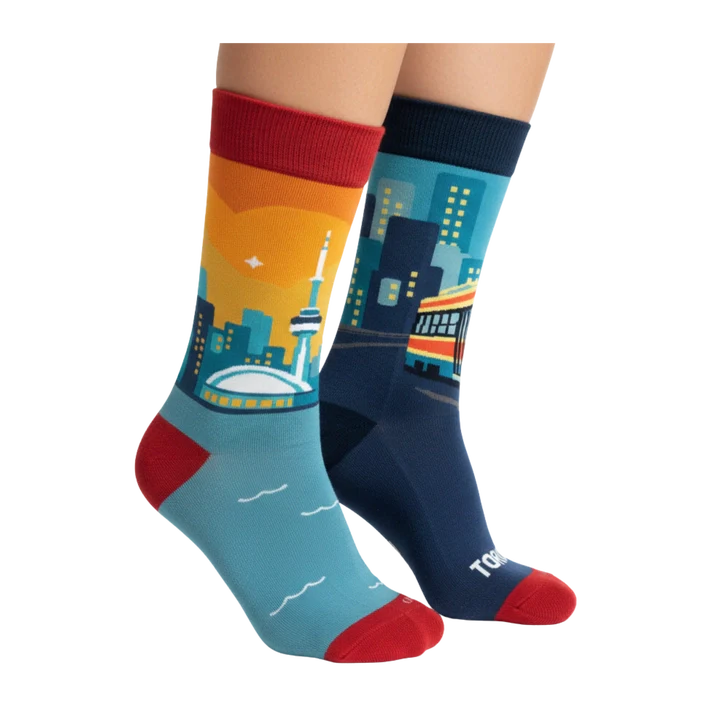 Toronto CN Tower/Streetcar Mismatched Crew Socks (Small)