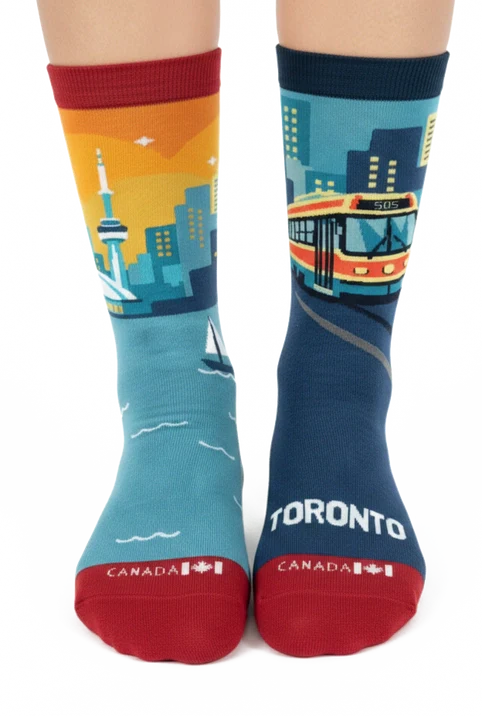 Toronto CN Tower/Streetcar Mismatched Crew Socks (Small) - Image 2