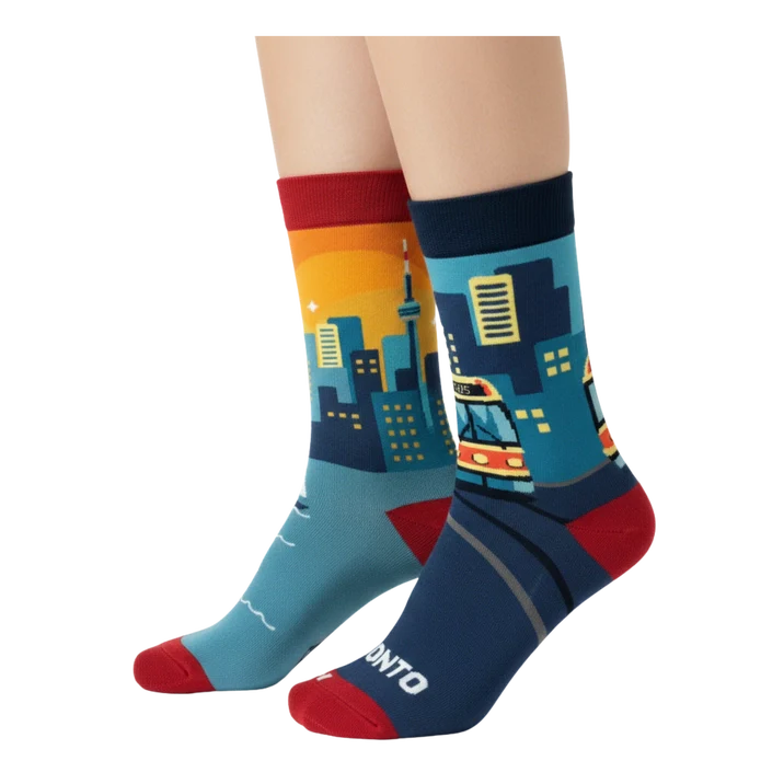 Toronto CN Tower/Streetcar Mismatched Crew Socks (Small) - Image 3